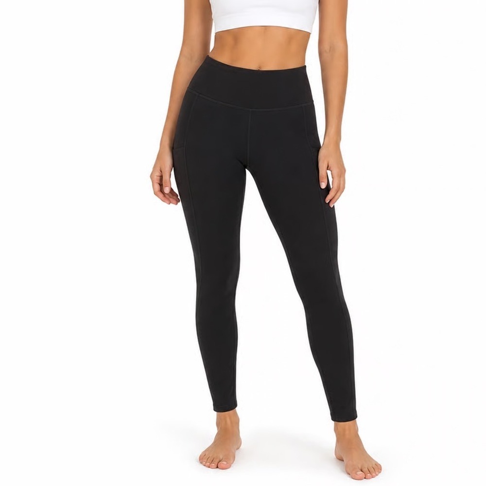 Phisockat Womens High Waisted Athletic Leggings with Pockets Black Size L